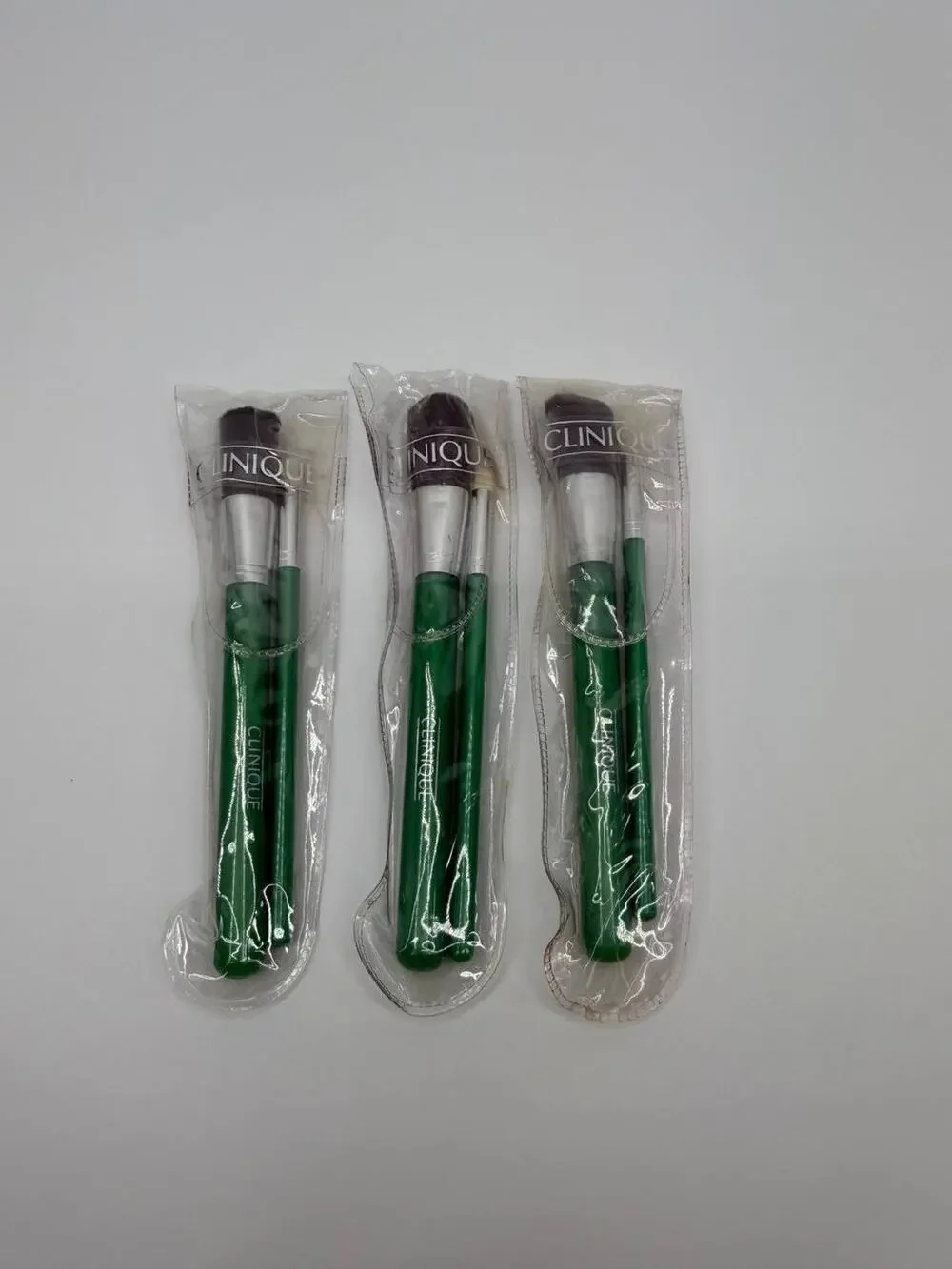 Clinique Travel Makeup Brush Set Lot Of 3 Mini Brushes New Sealed Green